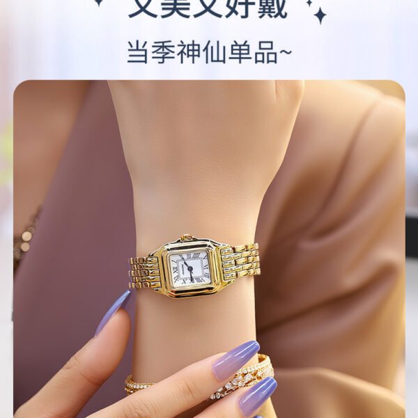 VEADONS方形小金表复古石英表 - 图片 3